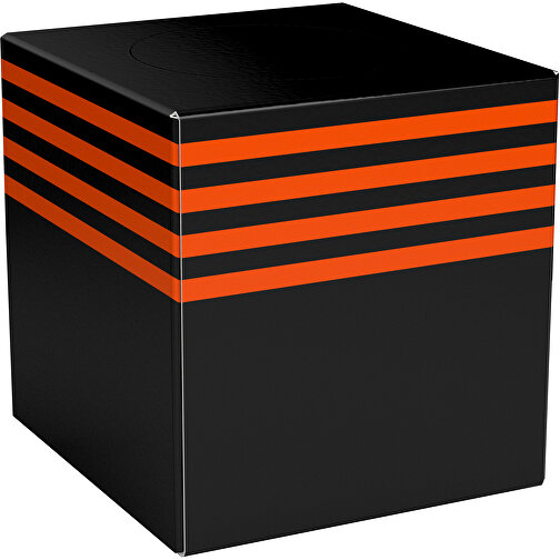 Taschentücher-Box 'Real Cube 100' , schwarz / orange, Karton Simcote, GC2 300g/m2 0,55 micron, 11,50cm x 11,50cm x 11,50cm (Länge x Höhe x Breite), Bild 1