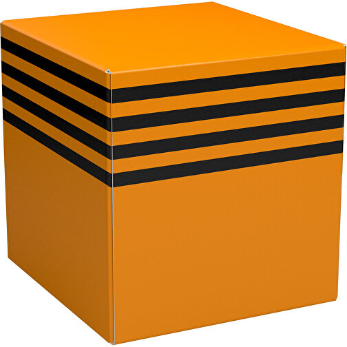 Taschentücher-Box 'Real Cube 100' , kürbisorange / schwarz, Karton Simcote, GC2 300g/m2 0,55 micron, 11,50cm x 11,50cm x 11,50cm (Länge x Höhe x Breite), Bild 1