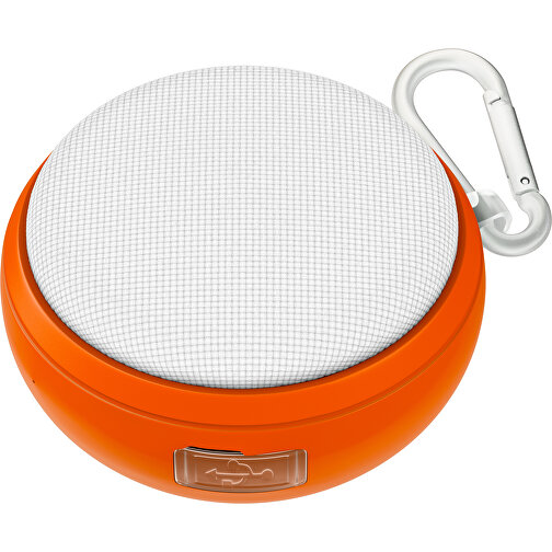 Wasserdichter Bluetooth Outdoor-Lautsprecher Splashtune , weiß / orange, gummiertes Kunststoff, 10,00cm x 4,40cm x 9,50cm (Länge x Höhe x Breite), Bild 1