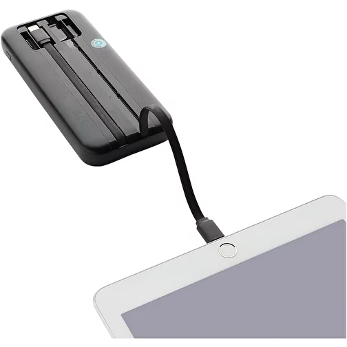 Turbopack 10000mAh Powerbank avec câbles intégrés en RCS rABS, noir, Image 4