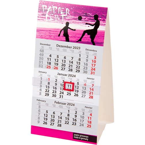 3-Monats Tischkalender 'Junior' , Rückwand: 290 g/m² Chromokarton, Kalenderblätter: 90 g/m² holzfrei weiß, chlorfrei gebleicht, 18,40cm x 9,50cm (Höhe x Breite), Bild 1
