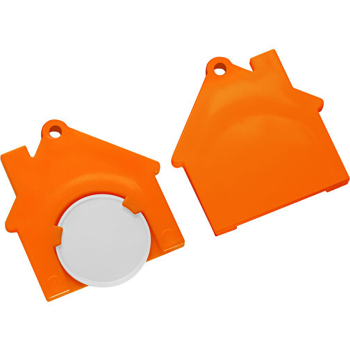 Chiphalter Mit 1€-Chip 'Haus' , weiß, orange, ABS, 4,40cm x 0,40cm x 4,10cm (Länge x Höhe x Breite), Bild 1