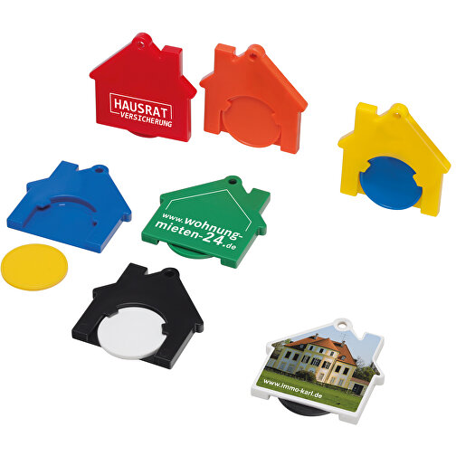 Chiphalter Mit 1€-Chip 'Haus' , grün, orange, ABS, 4,40cm x 0,40cm x 4,10cm (Länge x Höhe x Breite), Bild 2