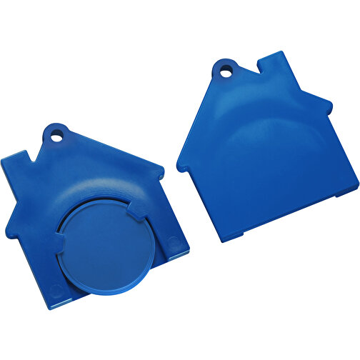 Chiphalter Mit 1€-Chip 'Haus' , blau, blau, ABS, 4,40cm x 0,40cm x 4,10cm (Länge x Höhe x Breite), Bild 1
