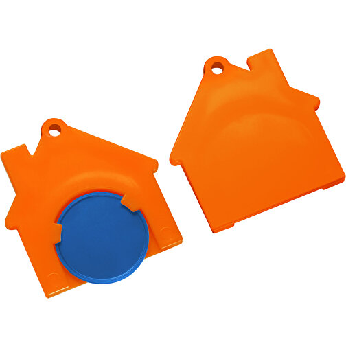 Chiphalter Mit 1€-Chip 'Haus' , blau, orange, ABS, 4,40cm x 0,40cm x 4,10cm (Länge x Höhe x Breite), Bild 1