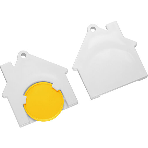 Chiphalter Mit 1€-Chip 'Haus' , gelb, weiß, ABS, 4,40cm x 0,40cm x 4,10cm (Länge x Höhe x Breite), Bild 1