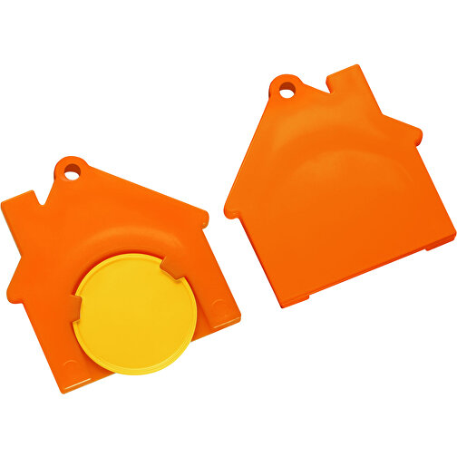 Chiphalter Mit 1€-Chip 'Haus' , gelb, orange, ABS, 4,40cm x 0,40cm x 4,10cm (Länge x Höhe x Breite), Bild 1