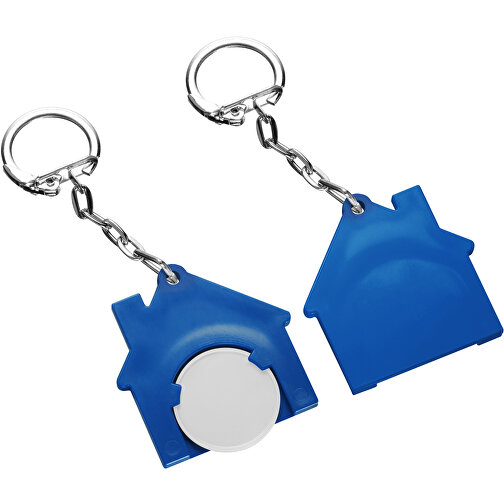 Chiphalter Mit 1€-Chip 'Haus' , weiß, blau, ABS+MET, 4,40cm x 0,40cm x 4,10cm (Länge x Höhe x Breite), Bild 1