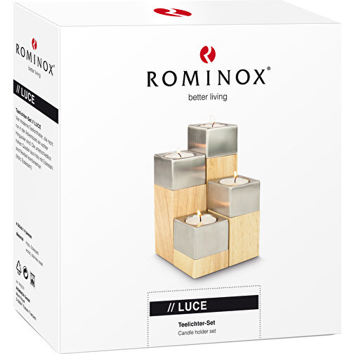 ROMINOX® 4er Teelicht-Set // Luce , braun, Holz, Edelstahl, 5,00cm x 15,20cm x 5,00cm (Länge x Höhe x Breite), Bild 4