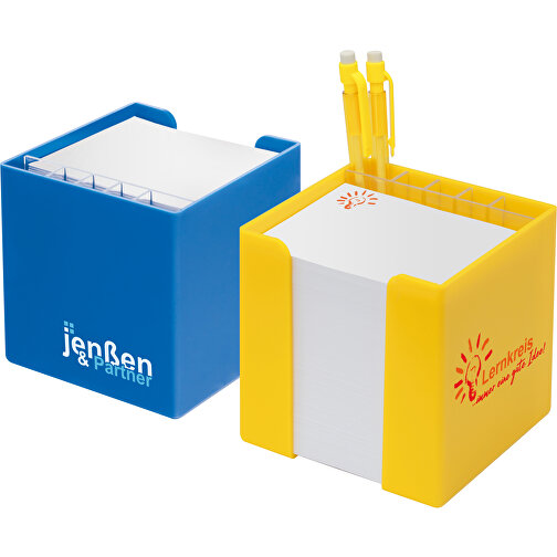 Zettelbox 'Alpha' Mit Köcher , gelb, PS+PAP, 10,00cm x 10,00cm x 10,00cm (Länge x Höhe x Breite), Bild 2
