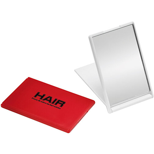 Taschenspiegel, Rechteckig , weiß, ABS+GL, 0,85cm x 0,05cm x 0,55cm (Länge x Höhe x Breite), Bild 2